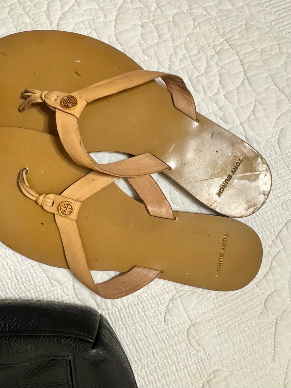 Tory Burch Calf Leather Manon Thong Sandals Natural Vachetta Size 8M